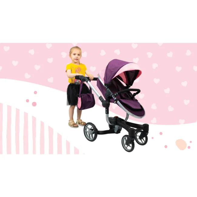 Carucior pentru papusi Moni Violette, pliabil, pentru jocuri de rol