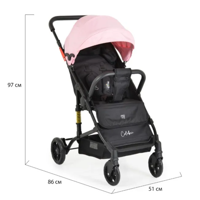 Carucior sport de vara pentru copii Moni Colibri, pliabil compact, 6 luni+, pana la 15 kg, Roz/Negru