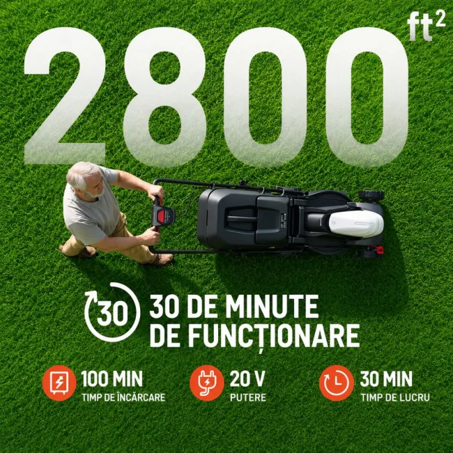 Masina de tuns gazonul Litheli U20LM00, 20V, acumulator 5Ah inclus, latime taiere 330 mm