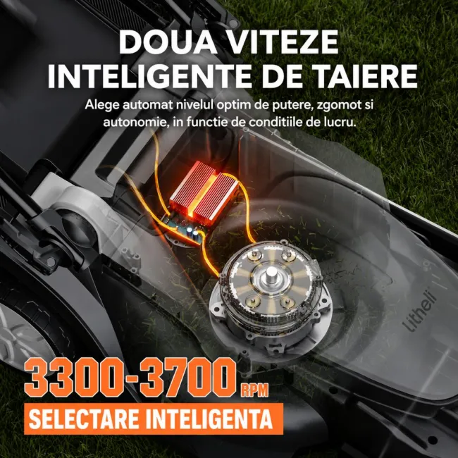 Masina de tuns gazonul Litheli U20LM00 Brushless, 2x20V, 2 acumulatori 2Ah inclusi, latime taiere 330 mm