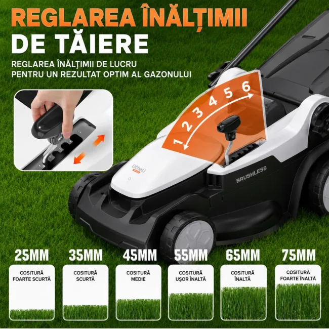 Masina de tuns gazonul Litheli U20LM03 Brushless, 2x20V, 2 acumulatori 4Ah inclusi, latime taiere 370 mm