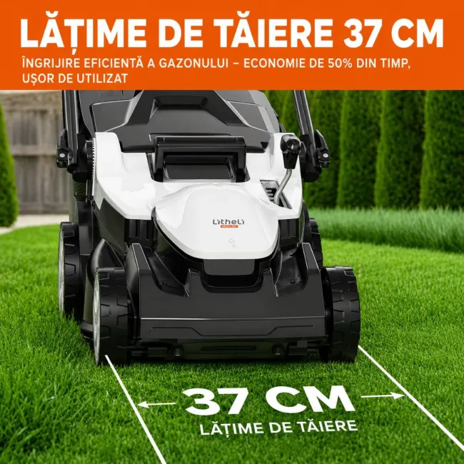 Masina de tuns gazonul Litheli U20LM03 Brushless, 2x20V, 2 acumulatori 4Ah inclusi, latime taiere 370 mm