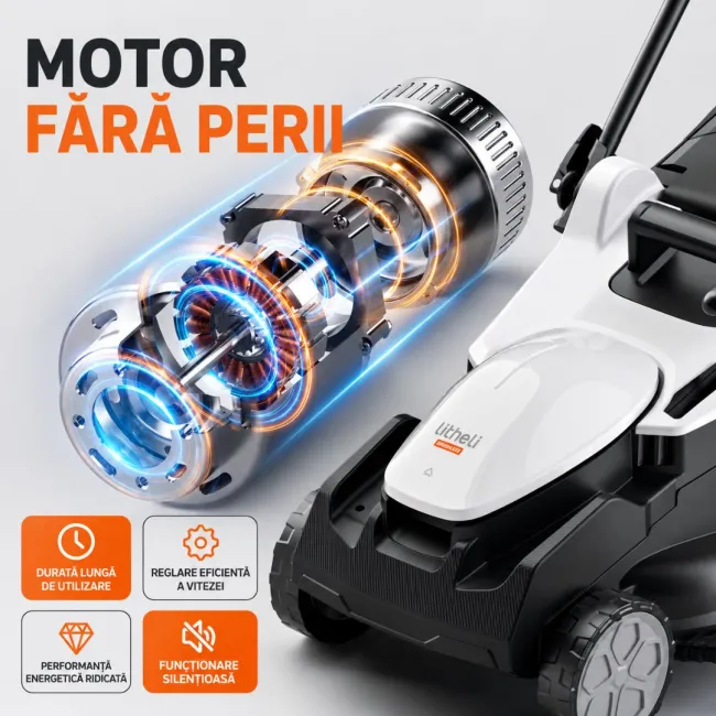 Masina de tuns gazonul Litheli U20LM03 Brushless, 2x20V, 2 acumulatori 4Ah inclusi, latime taiere 370 mm