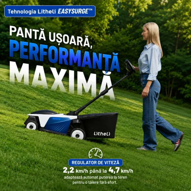 Masina de tuns gazonul autopropulsata Litheli EasySurge U20LM01 Brushless, 2x20V, 2 acumulatori 4Ah inclusi, latime taiere 430 mm