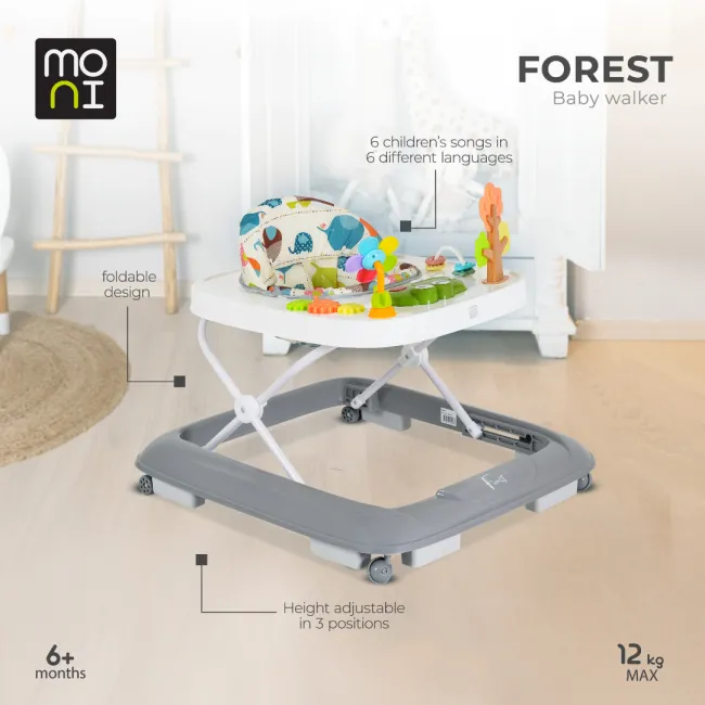 Premergator pentru bebelusi Moni Forest, centru de activitati, inaltime reglabila, Albastru