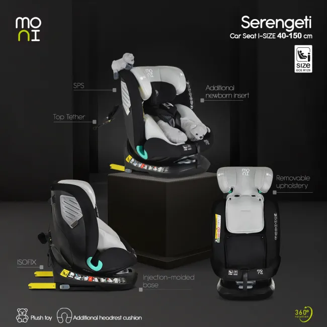 Scaun auto copii Cangaroo Serengeti 40-150 cm, 0-12 ani, siguranta si confort in masina, Roz/Negru