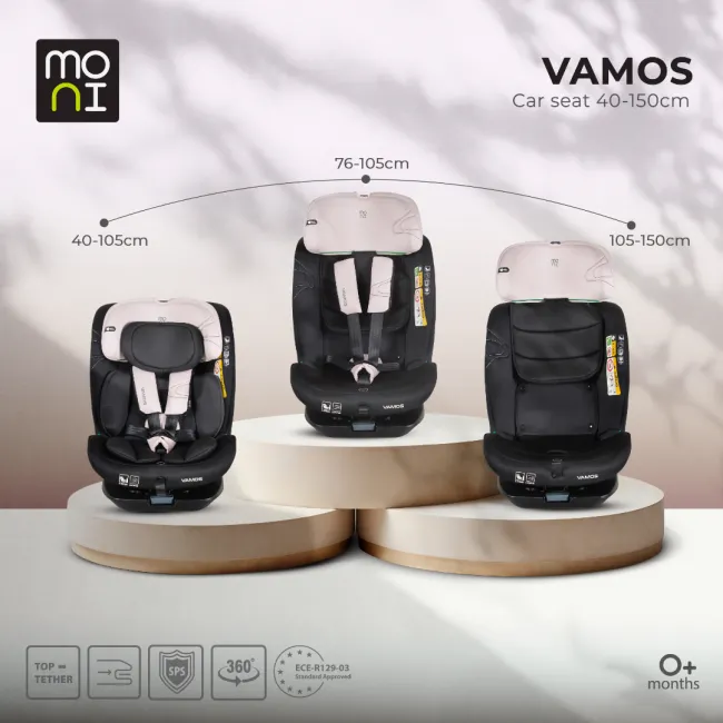 Scaun auto copii Cangaroo Vamos 40-150 cm, 0-12 ani, siguranta si confort in masina, Negru/Roz