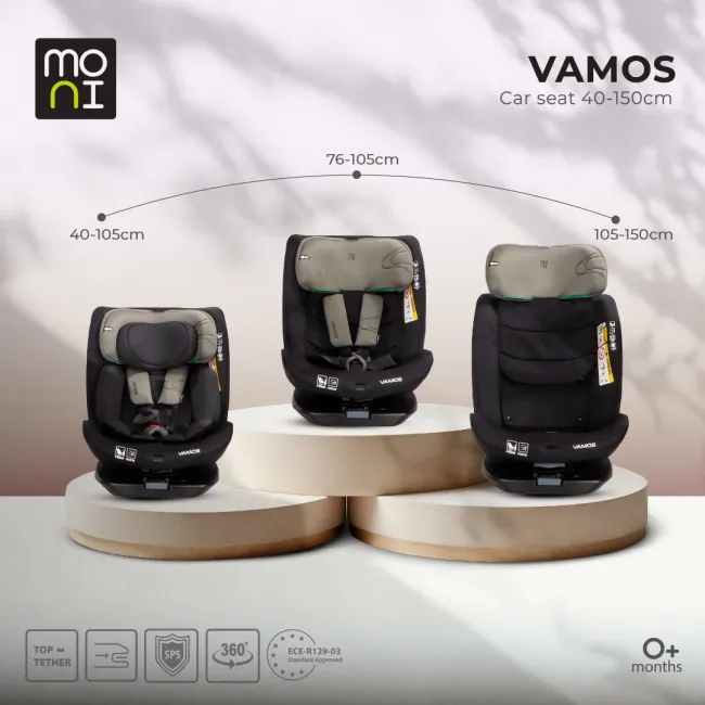 Scaun auto copii Cangaroo Vamos 40-150 cm, 0-12 ani, siguranta si confort in masina, Negru/Verde