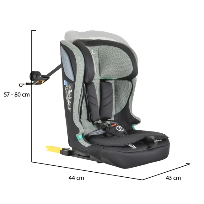Scaun auto copii Cangaroo iDrive 76-150 cm, 1-12 ani, siguranta si confort in masina, Negru/Verde