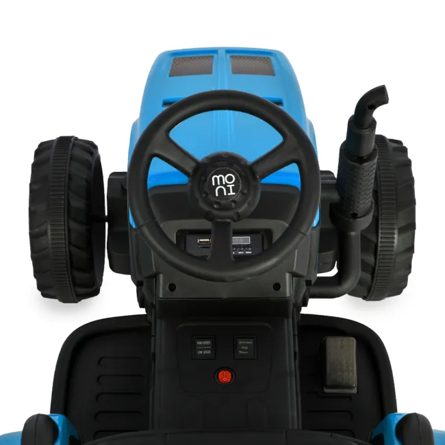 Tractor electric pentru copii Moni Dallas cu remorca, Albastru