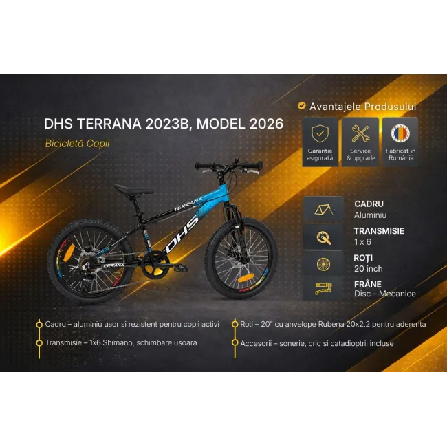 Bicicleta Copii Dhs Terrana 2023B, model 2026 - 20 Inch, Albastru-Negru