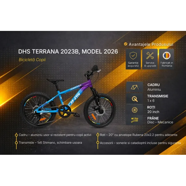 Bicicleta Copii Dhs Terrana 2023B, model 2026 - 20 Inch, Albastru-Violet