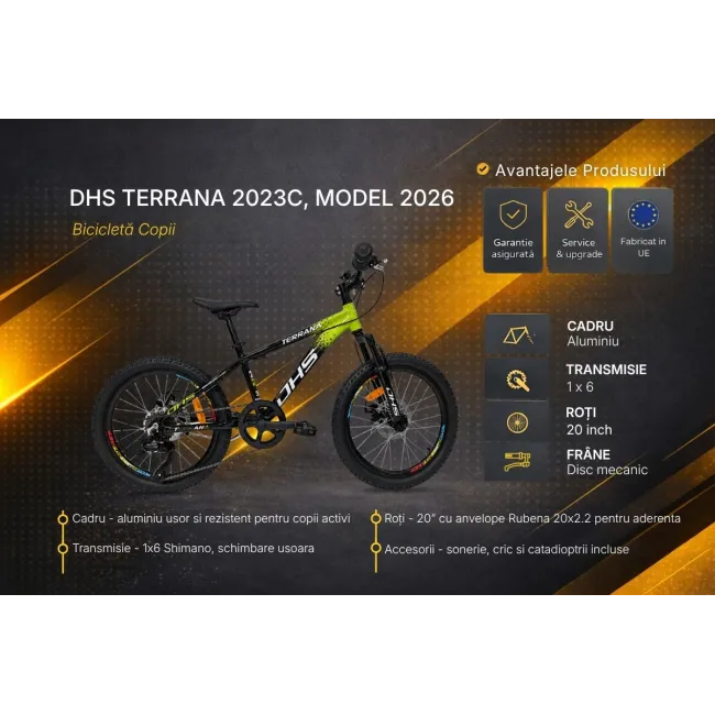 Bicicleta Copii Dhs Terrana 2023C, model 2026 - 20 Inch, Verde-Negru