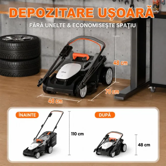 Masina de tuns gazonul Litheli U20LM00, 2x20V, 2 acumulatori 4Ah inclusi, latime taiere 370 mm
