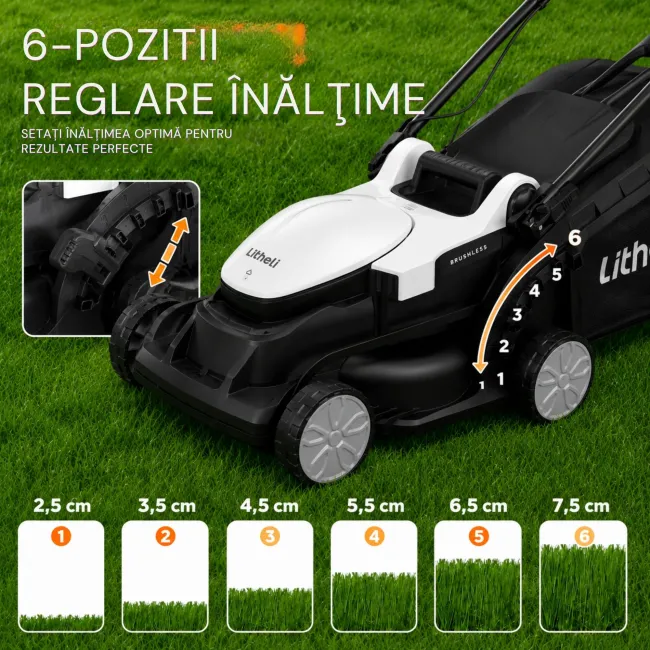 Masina de tuns gazonul Litheli U20LM00 Brushless, 2x20V, 2 acumulatori 2Ah inclusi, latime taiere 330 mm