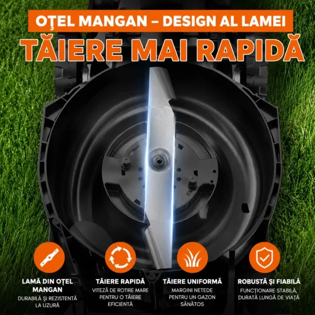 Masina de tuns gazonul Litheli U20LM03 Brushless, 2x20V, 2 acumulatori 4Ah inclusi, latime taiere 370 mm